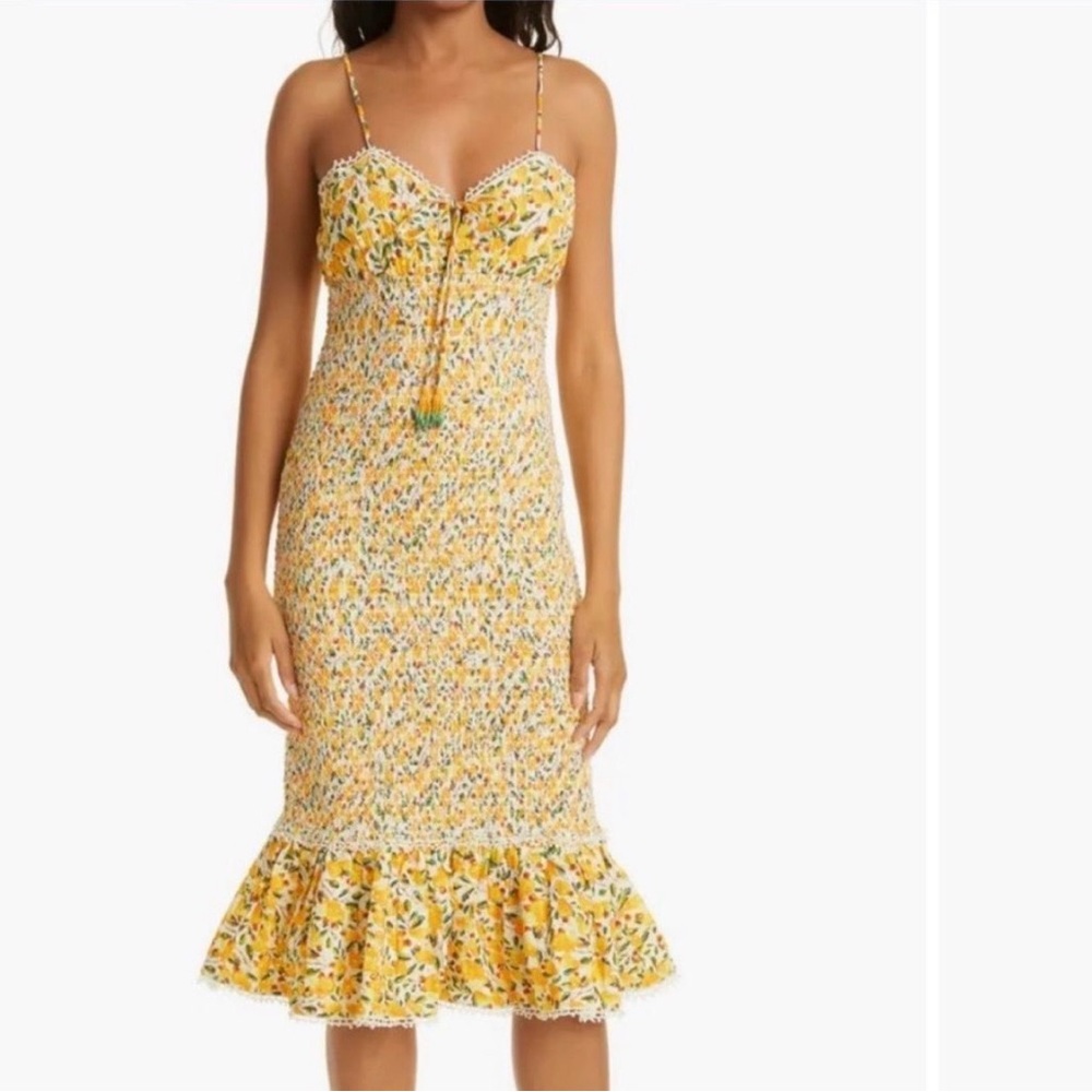 Farm Rio Cashew Print Shirred Bodycon Midi Dress M